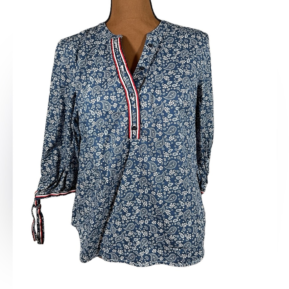 Tommy Hilfiger Blue Floral Cotton Blouse M